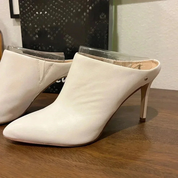 SAM EDELMAN EUC Nappa Leather White Oran Pointed Heeled Mules 8.5 - Picture 9 of 10